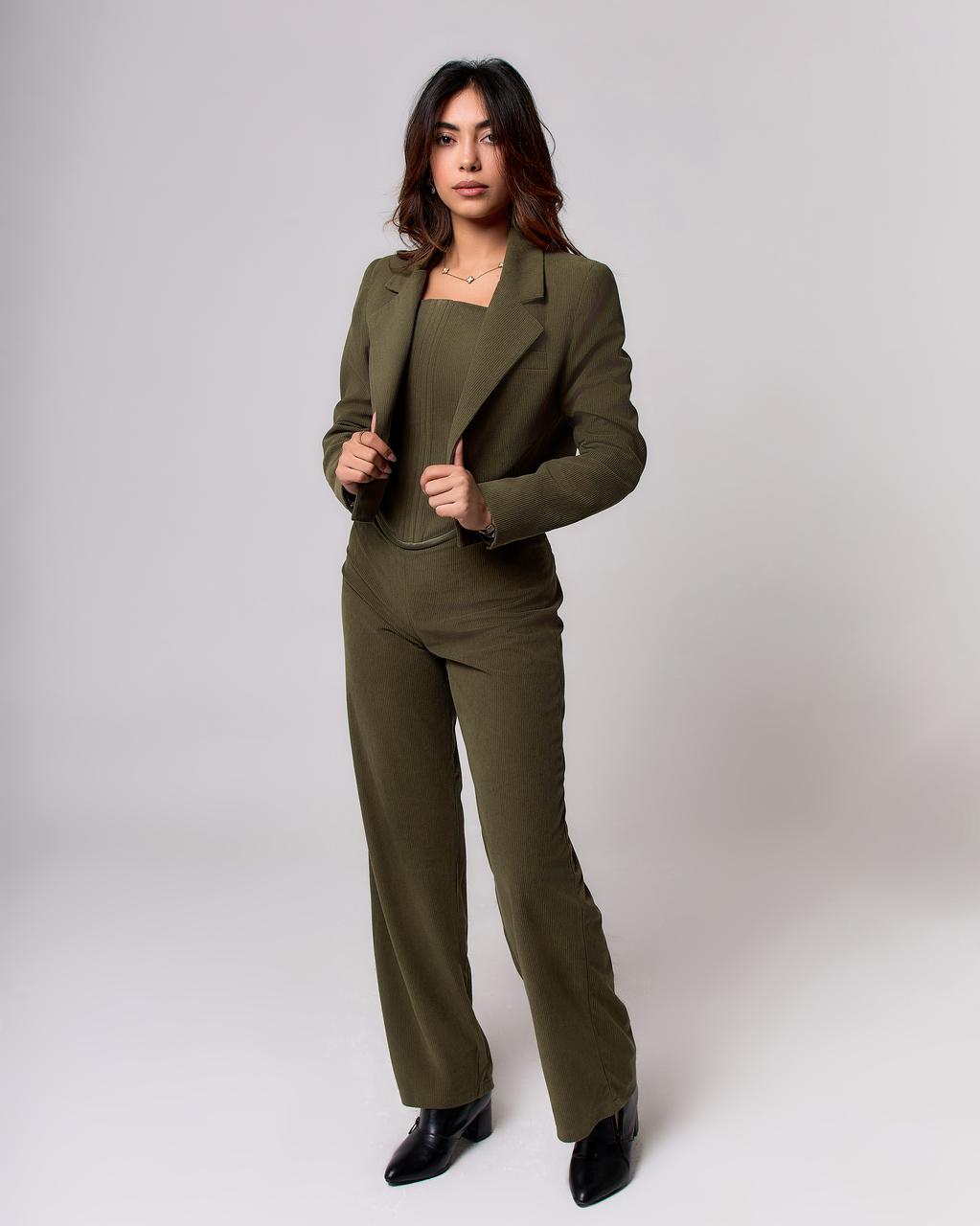 Matcha striped velvet suit